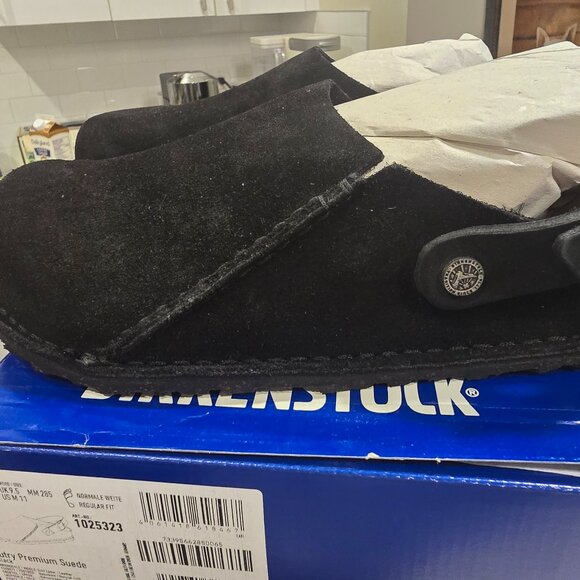 Birkenstock Lutry Premium Suede Suede Leather - Black MENS 11 US EU 44 CLOG NEW - Picture 1 of 10